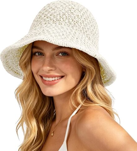 Sun Hat for Women Summer Straw Beach Hats Floppy Crochet Hat UV Protection Travel Bucket Hat Foldable Packable in Kuwait