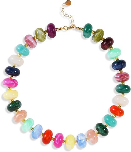 Chunky Beaded Statement Necklace for Women Trendy Colorful Boho Resin Bead Choker Necklaces Summer Handmade Jewelry Gifts Accessories in Saudi Arabia