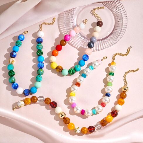 LILIE&WHITE قلادات خرز ملونة مكتنزة للنساء العصرية بياقة بوهو بيان قلادة قلادة صيفية للشاطئ مجوهرات هدية عيد ميلاد لها in Kuwait