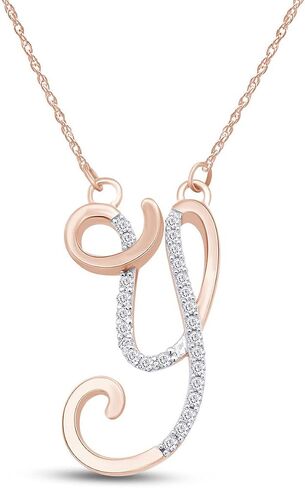 SAVEARTH DIAMONDS 1/8 Ct.t.w Round Cut Lab Grown Diamond Initial Y Alphabet Pendant Necklace In 14k Gold On An 18" Chain (0.13 Cttw, G-H Color, VS-SI Clarity) in Kuwait