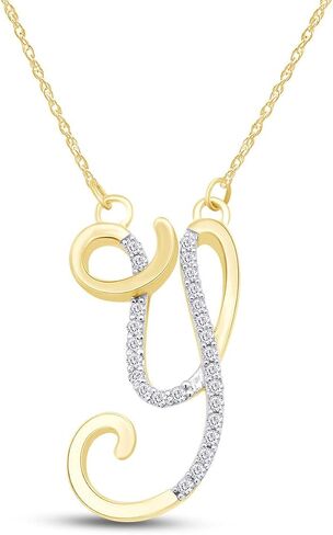 SAVEARTH DIAMONDS 1/8 Ct.t.w Round Cut Lab Grown Diamond Initial Y Alphabet Pendant Necklace In 14k Gold On An 18" Chain (0.13 Cttw, G-H Color, VS-SI Clarity) in Kuwait