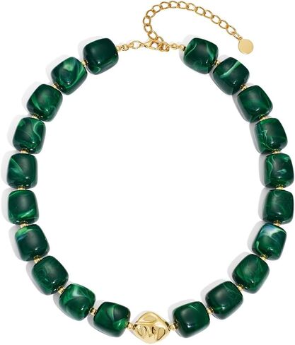 Colorful Chunky Necklaces for Women Multicolored Large Square Acrylic Beads Necklace Trendy Bold Statement Beaded Necklace Summer Vacation Choker Jewelry in Saudi Arabia
