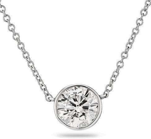 The Diamond Channel CERTIFIED LAB-GROWN 0.25-4 CARAT 14K Gold Or Sterling Silver Diamond Necklace for Women, 16" Chain with 18" Extender, F-G Color, VS1-VS2 Clarity, Bezel Set Diamond Pendant in Saudi Arabia