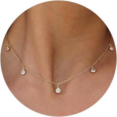 Tewiky Dainty 14k Gold Plated/Silver Cubic Zirconia Necklaces for Women, Simple CZ Jewelry Necklaces Trendy Gifts in Saudi Arabia