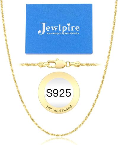 Jewlpire 1.5mm Rope Chain 925 Sterling Silver Chain Necklace for Women, 14K Gold Plated Chain for Women Sturdy Women's Chain Necklaces, 16 18 20 22 24 26 Inch in Kuwait