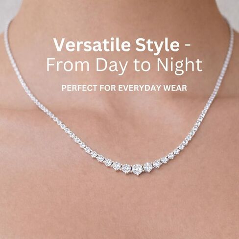KISPER Graduated Tennis Necklace for Women – 14K Gold Plated 5A CZ Simulated Diamond Necklace – 3-Prong Setting, 3-5mm Stones, Adjustable 15-18" in Kuwait