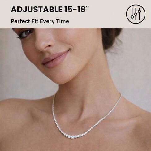 KISPER Graduated Tennis Necklace for Women – 14K Gold Plated 5A CZ Simulated Diamond Necklace – 3-Prong Setting, 3-5mm Stones, Adjustable 15-18" in Kuwait
