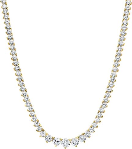 KISPER Graduated Tennis Necklace for Women – 14K Gold Plated 5A CZ Simulated Diamond Necklace – 3-Prong Setting, 3-5mm Stones, Adjustable 15-18" in Kuwait
