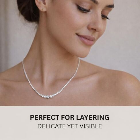 KISPER Graduated Tennis Necklace for Women – 14K Gold Plated 5A CZ Simulated Diamond Necklace – 3-Prong Setting, 3-5mm Stones, Adjustable 15-18" in Kuwait