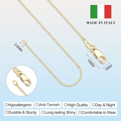 Solid 18K Gold Plated 925 Sterling Silver Chain Necklace for Women, 1.1mm Thin Dainty Cable Chain Non Tarnish & Sturdy Women's Chain Necklace 14/16/17/18/20/22/24 Inches in Saudi Arabia