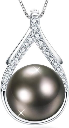 Tahitian Black Pearl Necklace, 10-12mm Round Real Pearls Jewelry,18+2" Sterling Silver Chain 18K Gold Plated Pendant - Gifts for Women Wife Anniversary Birthday Val Wedding Mothers Christmas Day Gift in Saudi Arabia