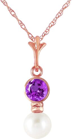 14k Yellow, White, Rose Gold Necklace with Amethyst and Freshwater-cultured Pearl in Kuwait