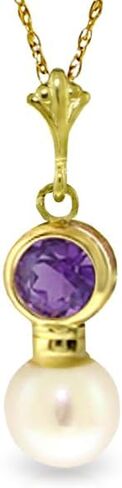 14k Yellow, White, Rose Gold Necklace with Amethyst and Freshwater-cultured Pearl in Kuwait
