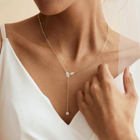 Gold Necklace for Women - Dainty Long Lariat Necklace 14K Gold Plated Clover Star Teardrop CZ Y Shaped Drop Necklaces Cute Long Necklaces for Women Trendy Prom Formal Womens Jewelry in Saudi Arabia