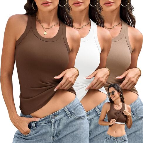 BVNSOZ 3 Piece Womens Tank Tops with Built in Bras Ribbed Sleeveless Casual Shirt Racerback Fitted Basic Workout Tank Tops in Saudi Arabia