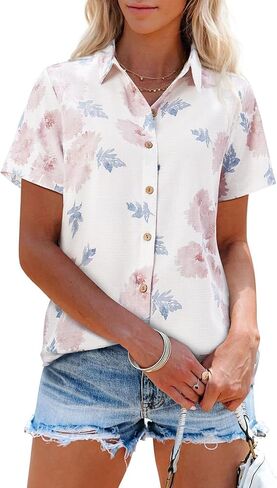 Womens Linen Shirts Short Sleeve Button Down Shirts Casual Vacation Beach Summer Tops Cowgirl Western Concert Outfits in Kuwait