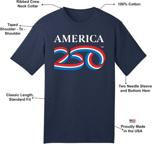 250 Anniversary USA Shirt, America250 Official Classic Logo Cotton Tee 5.4oz, 4th of July Merchandise in Saudi Arabia