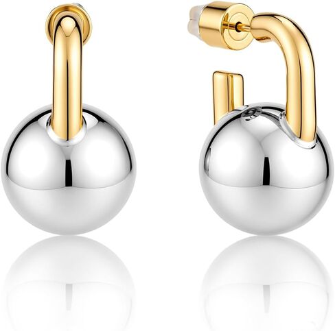 Silver Dangle Ball Earrings for Women: Planch Two Tone 14K Gold Plated Drop Hoop Earrings for Woman Fashion Jewelry Gifts for Party Holidays in Saudi Arabia