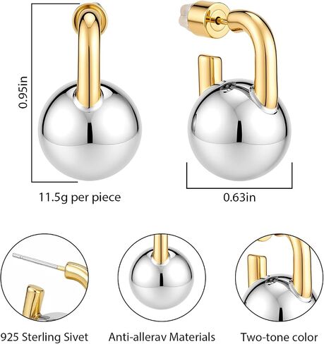 Silver Dangle Ball Earrings for Women: Planch Two Tone 14K Gold Plated Drop Hoop Earrings for Woman Fashion Jewelry Gifts for Party Holidays in Saudi Arabia