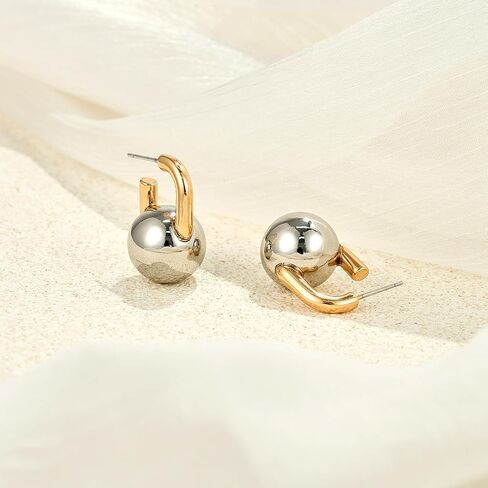 Silver Dangle Ball Earrings for Women: Planch Two Tone 14K Gold Plated Drop Hoop Earrings for Woman Fashion Jewelry Gifts for Party Holidays in Saudi Arabia