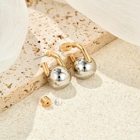 Silver Dangle Ball Earrings for Women: Planch Two Tone 14K Gold Plated Drop Hoop Earrings for Woman Fashion Jewelry Gifts for Party Holidays in Saudi Arabia