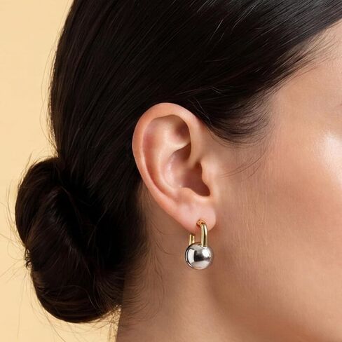 Silver Dangle Ball Earrings for Women: Planch Two Tone 14K Gold Plated Drop Hoop Earrings for Woman Fashion Jewelry Gifts for Party Holidays in Saudi Arabia