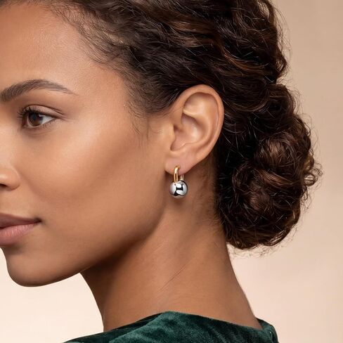 Silver Dangle Ball Earrings for Women: Planch Two Tone 14K Gold Plated Drop Hoop Earrings for Woman Fashion Jewelry Gifts for Party Holidays in Saudi Arabia