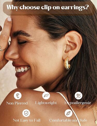 LOLIAS مشبك على الأقراط للنساء 14K مطلية بالذهب أقراط مشبكية غير مثقوبة آذان كليب تشيكوسلوفاكيا اللؤلؤ عقدة تويست هوب مكتنزة وترصيع القرط مجموعة هيبوالرجينيك أقراط وهمية مجوهرات in Kuwait