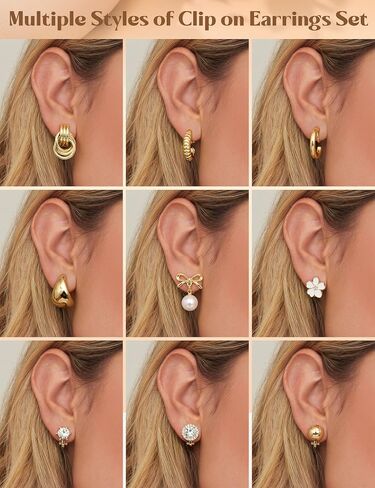 LOLIAS مشبك على الأقراط للنساء 14K مطلية بالذهب أقراط مشبكية غير مثقوبة آذان كليب تشيكوسلوفاكيا اللؤلؤ عقدة تويست هوب مكتنزة وترصيع القرط مجموعة هيبوالرجينيك أقراط وهمية مجوهرات in Kuwait