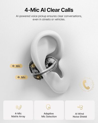 سماعات أذن Baseus Bowie MC2 Air Open Ear Clip-on، وسائد هوائية CloudComfort للجري أثناء التمارين، برامج تشغيل 11 مم Super Bass 2.0، مقاومة للماء IP67، وقت تشغيل 40 ساعة، سماعات أذن مرنة وآمنة in Kuwait