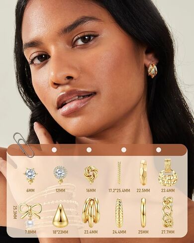 Krfy 10/11/12 Pairs Gold Clip on Earrings for Women Non Pierced Pearl Chunky Hoop Earring Set with 16K Plated Twisted CZ Studs Comfortable Dainty Cute Dangle Aesthetic Aretes de Mujer Daily Choices in Saudi Arabia