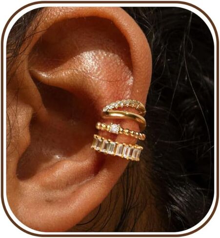 Ear Cuff Earrings for Women Non Piercing,Dainty 14K Gold Plated Chain Cartilage Earrings Set Gold Statement Cuff Earring Stack Fashion Cartilage Earrings for Women Trendy Gold Jewelry in Saudi Arabia