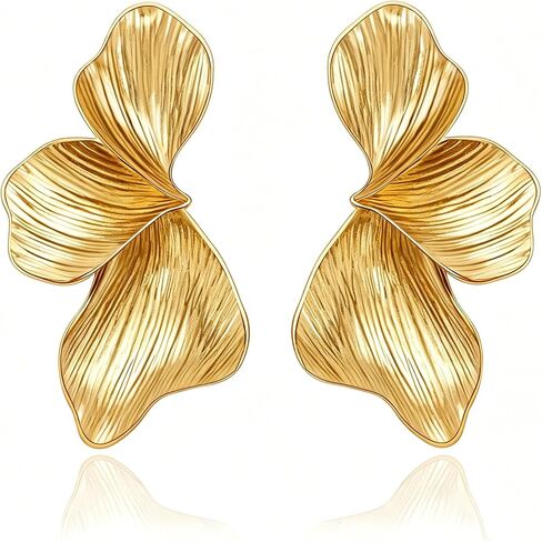 OGD Chunky Gold Statement Earrings For Women Trendy Gold Plated Sectored Flower Leaf Angel Wing Earrings Large Stud Jewlery Hypoallergenic in Saudi Arabia
