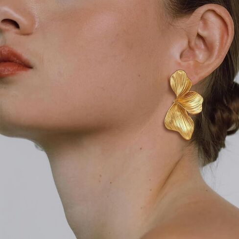 OGD Chunky Gold Statement Earrings For Women Trendy Gold Plated Sectored Flower Leaf Angel Wing Earrings Large Stud Jewlery Hypoallergenic in Saudi Arabia