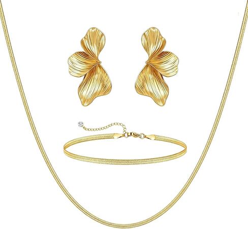 OGD Chunky Gold Statement Earrings For Women Trendy Gold Plated Sectored Flower Leaf Angel Wing Earrings Large Stud Jewlery Hypoallergenic in Saudi Arabia