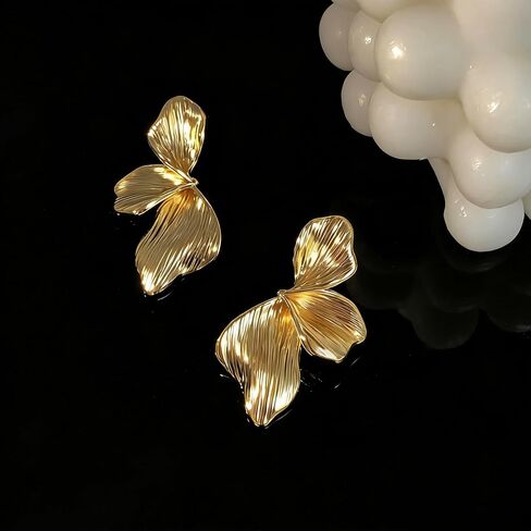 OGD Chunky Gold Statement Earrings For Women Trendy Gold Plated Sectored Flower Leaf Angel Wing Earrings Large Stud Jewlery Hypoallergenic in Saudi Arabia