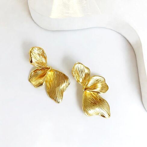 OGD Chunky Gold Statement Earrings For Women Trendy Gold Plated Sectored Flower Leaf Angel Wing Earrings Large Stud Jewlery Hypoallergenic in Saudi Arabia