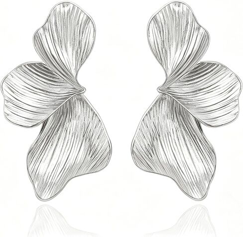 OGD Chunky Gold Statement Earrings For Women Trendy Gold Plated Sectored Flower Leaf Angel Wing Earrings Large Stud Jewlery Hypoallergenic in Saudi Arabia
