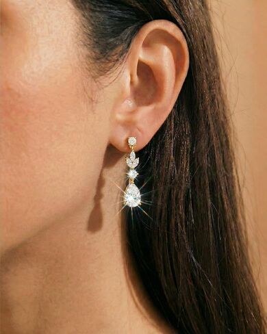 HANLI Dangle Earrings for Women – 14K Gold Plated/Silver Drop Earrings Sparkly CZ Gold Dangle Earrings Elegant Dangling Earrings for Wedding Bridal Prom Jewelry in Saudi Arabia