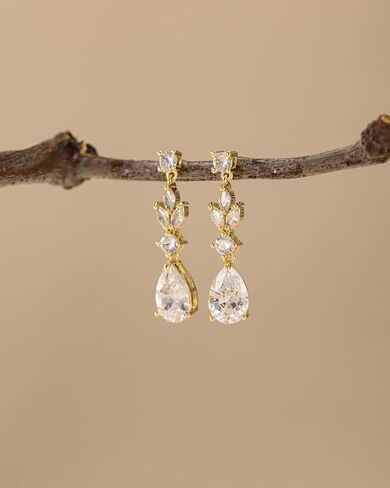 HANLI Dangle Earrings for Women – 14K Gold Plated/Silver Drop Earrings Sparkly CZ Gold Dangle Earrings Elegant Dangling Earrings for Wedding Bridal Prom Jewelry in Saudi Arabia