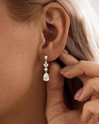 HANLI Dangle Earrings for Women – 14K Gold Plated/Silver Drop Earrings Sparkly CZ Gold Dangle Earrings Elegant Dangling Earrings for Wedding Bridal Prom Jewelry in Saudi Arabia