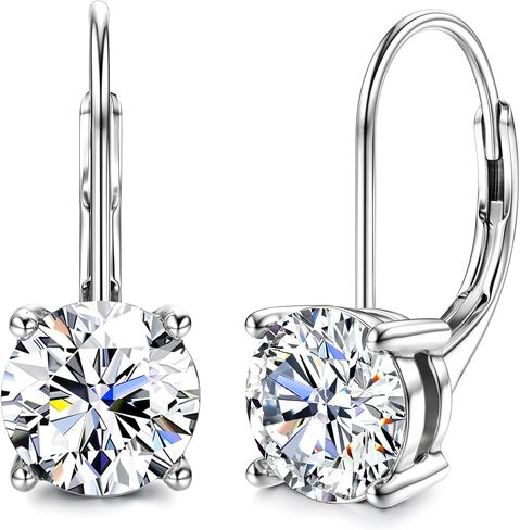 Moissanite Earrings,1.0ct-2.0ct D Color Brilliant Round Cut Earring 18K White Gold Plated Sterling Silver Dangle Earrings Moissanite Leverback Drop Earring s in Saudi Arabia