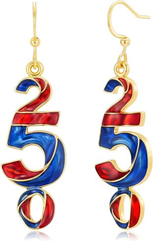 250th Anniversary Dangle Earrings for Women, Patriotic American Flag Teardrop Womens Earrings for 4th of July, Independence Day Party Outfit Jewelry Lightweight Celebration Present in Saudi Arabia
