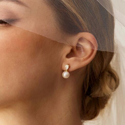 Gold Pearl Earrings For Women,Dainty Wedding Earring 14K Gold Plated Formal Pearl Drop Earrings For Women Trendy Simple Prom Wedding Bride Earring Fashion Womens Jewelry in Saudi Arabia