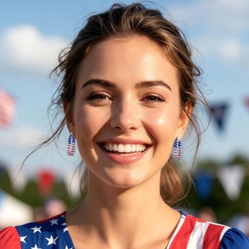Go Ho 4th of July Patriotic Hoop Earrings, American Flag Red White and Blue Sparkly Crystal Jewelry for Women, Independence Day Accessories for Shirts Outfits in Saudi Arabia