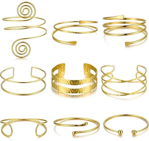6PCS Gold Arm Cuff Jewelry for Women, Boho Statement Gold Upper Arm Bracelet Bangle, Open Adjustable Cuff Bracelet set Stackable Jewelry in Kuwait
