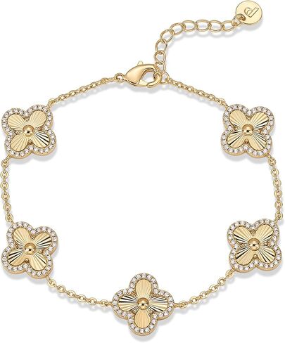 PAVOI 14K Gold Plated Bracelet for Women - Lucky Charm Four Leaf Clover Bracelet Station with Cubic Zirconia - Hypoallergenic Trendy Fashion Stackable Clover Jewelry in Saudi Arabia