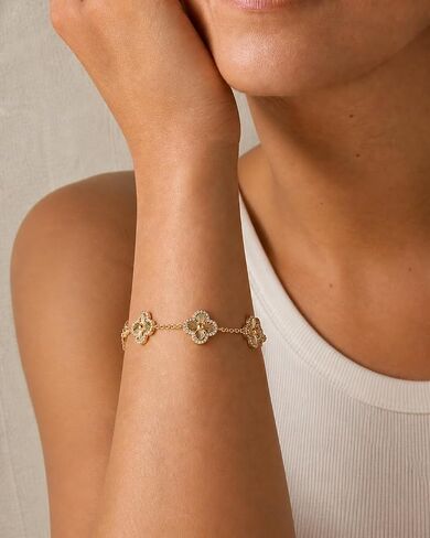PAVOI 14K Gold Plated Bracelet for Women - Lucky Charm Four Leaf Clover Bracelet Station with Cubic Zirconia - Hypoallergenic Trendy Fashion Stackable Clover Jewelry in Saudi Arabia