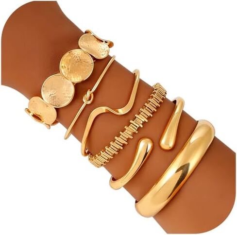 ILGANT Gold Bangle Bracelets for Women Gold Plated Chunky Cuff Bangle Bracelet Stackable Multi Layer Bangles Fashion Jewelry Set in Saudi Arabia