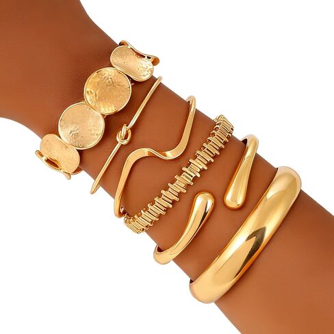 ILGANT Gold Bangle Bracelets for Women Gold Plated Chunky Cuff Bangle Bracelet Stackable Multi Layer Bangles Fashion Jewelry Set in Saudi Arabia